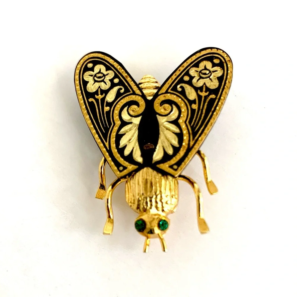 VTG Butterfly Bug Insect Pin Brooches Bundle of  4 Silver Damascene Rhinestone - Picture 7 of 11